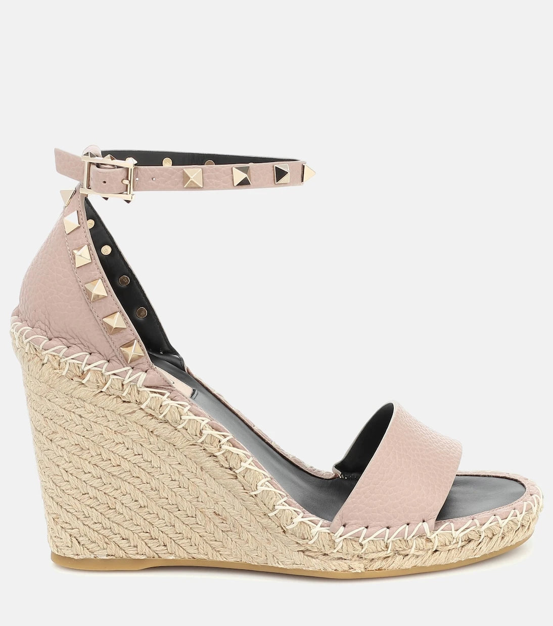 Valentino Garavani - Rockstud Double leather wedge espadrilles