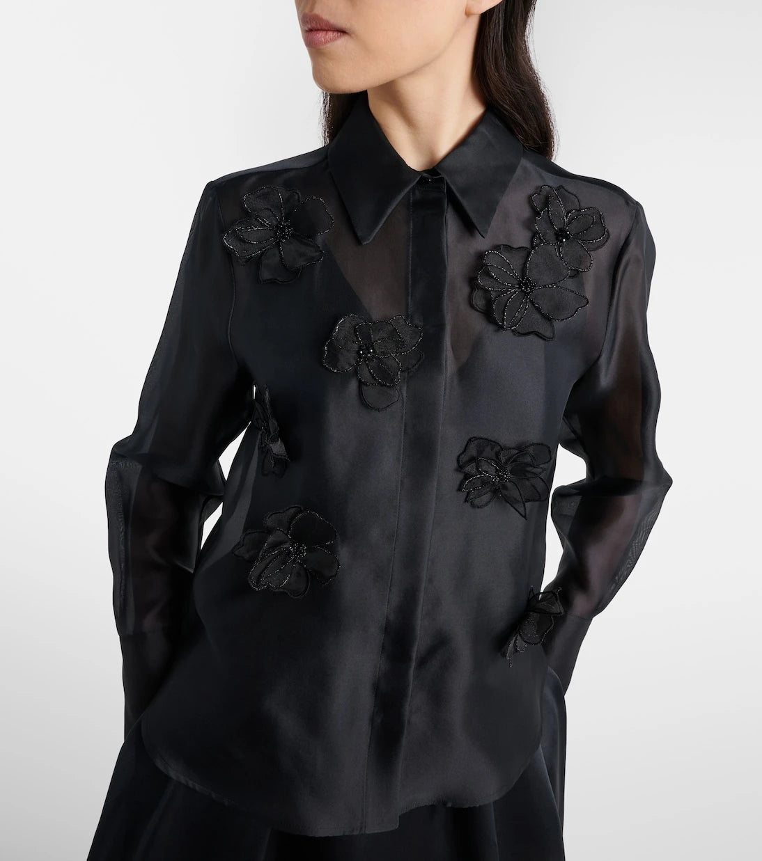 Max Mara - Agi embellished floral-appliqué silk blouse