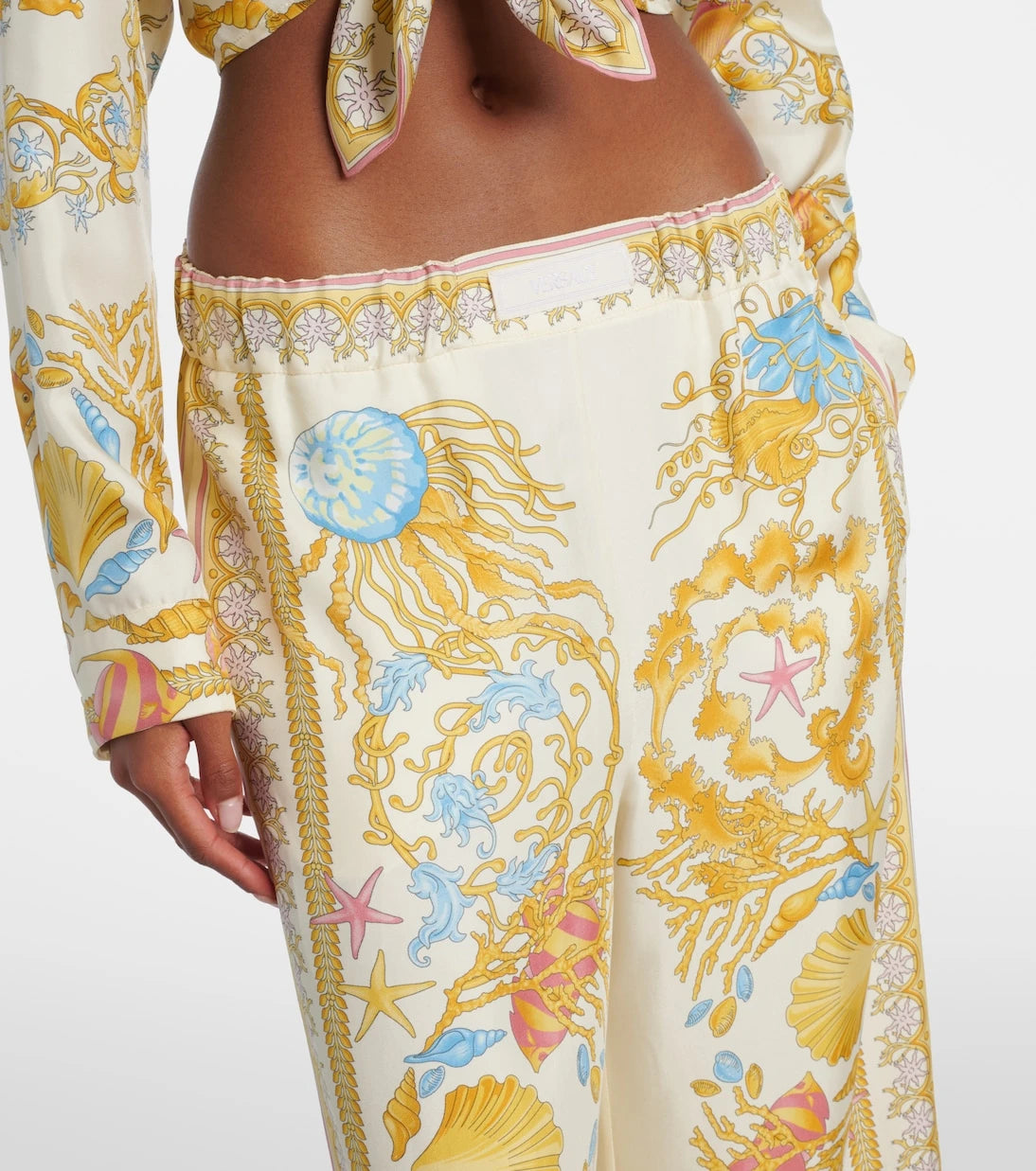 Versace - Underwater Barocco silk palazzo pants