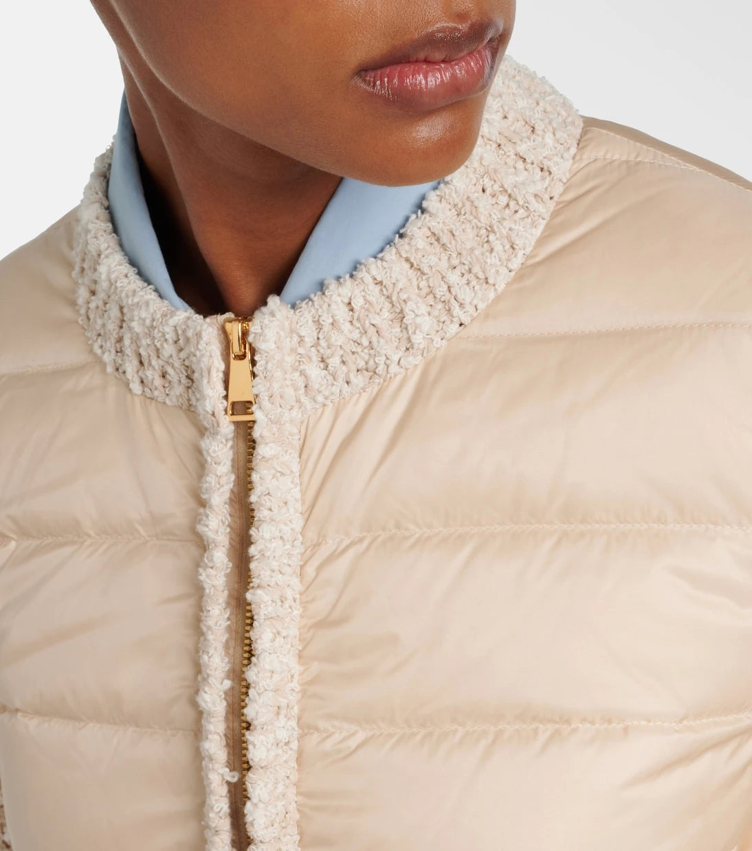 Moncler - Down-paneled bouclé-trimmed zip-up cardigan