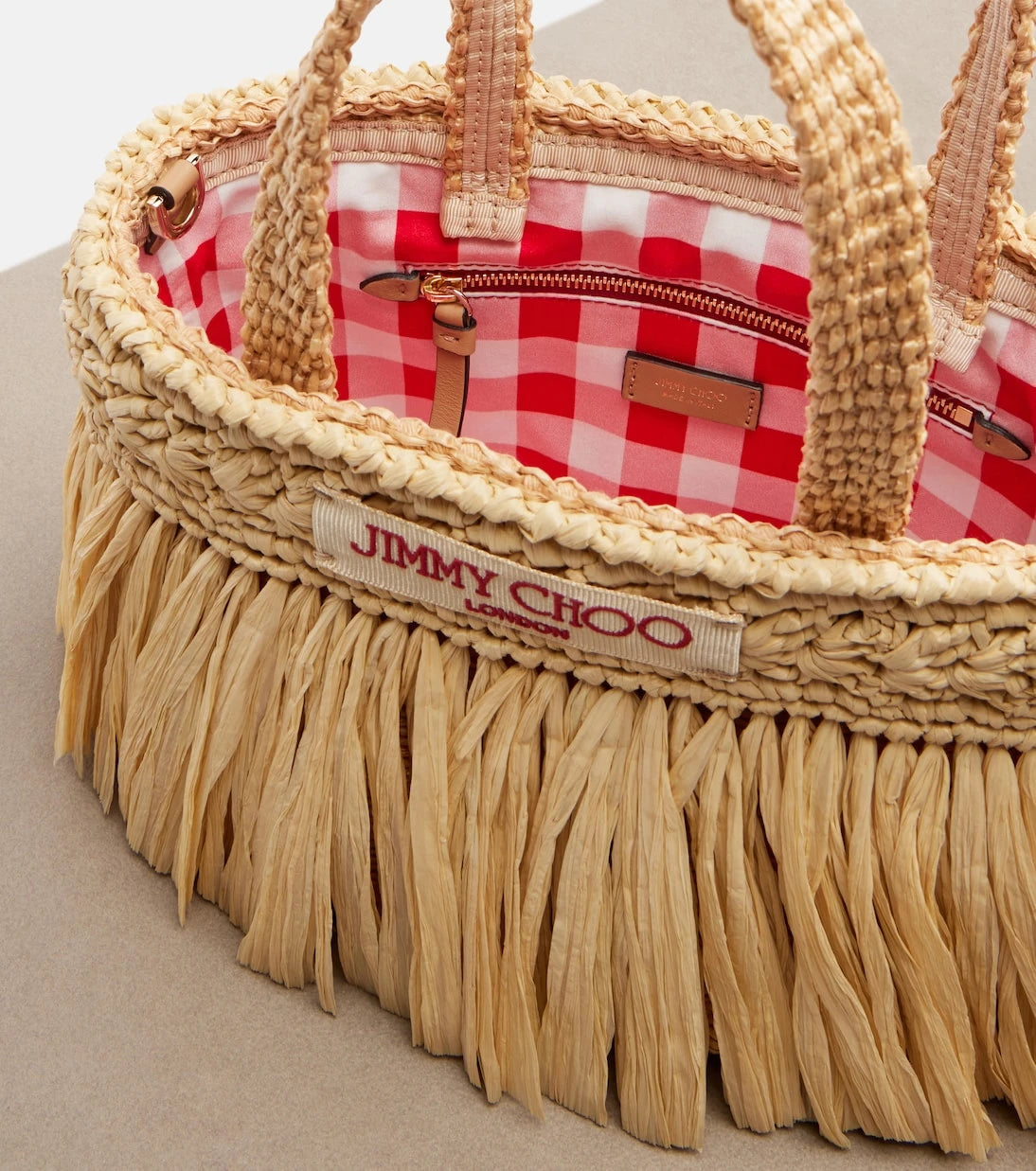 Jimmy Choo - Mini fringed raffia top-handle bag