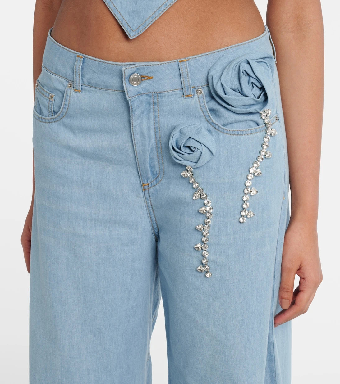 Area - Embellished floral-appliqué wide-leg jeans