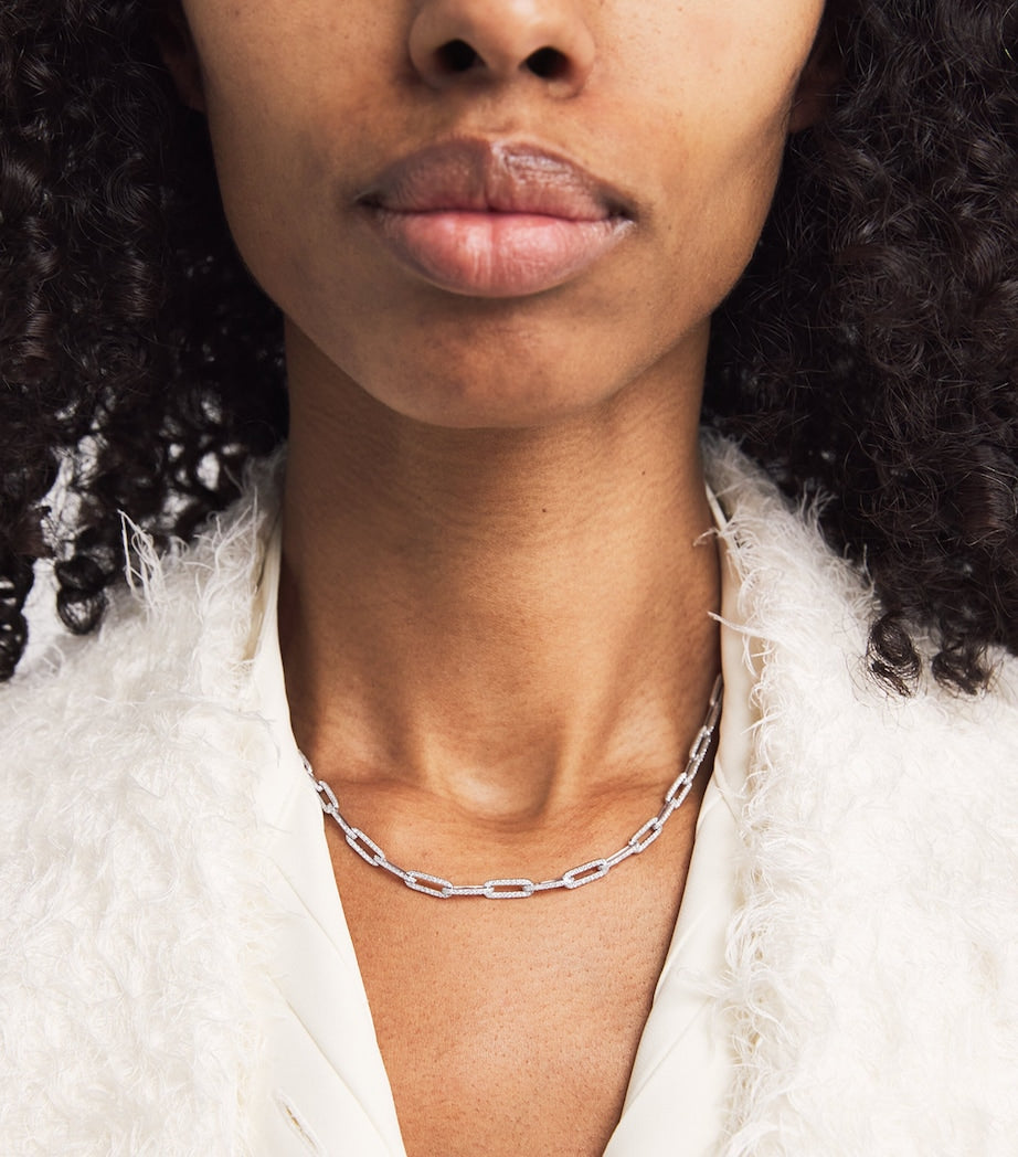 White Gold and Diamond Flat Cable Link Necklace