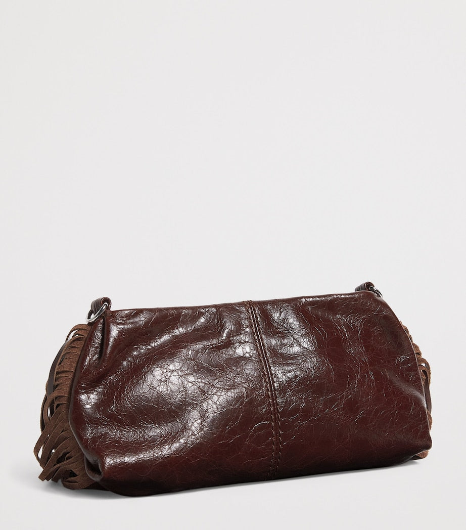 Maje Brown Leather Miss M Clutch Bag
