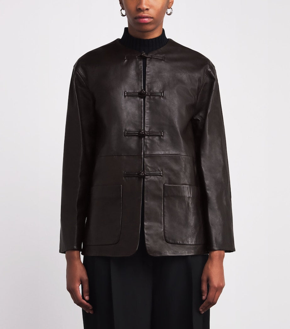 Róhe Brown Mandarin Leather Jacket