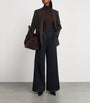 Max Mara Blue Wool Pleated Straight Trousers