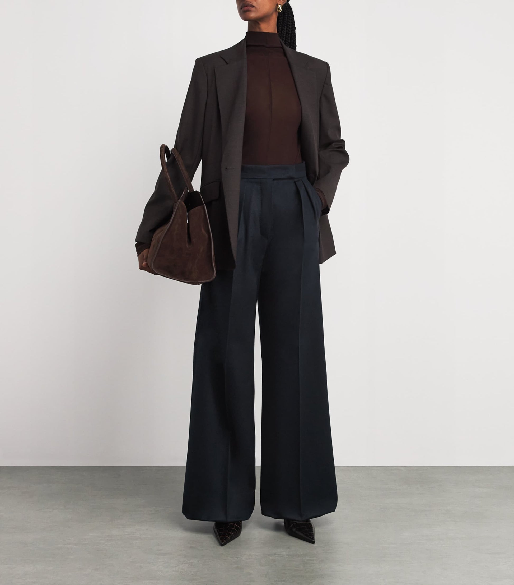 Max Mara Blue Wool Pleated Straight Trousers