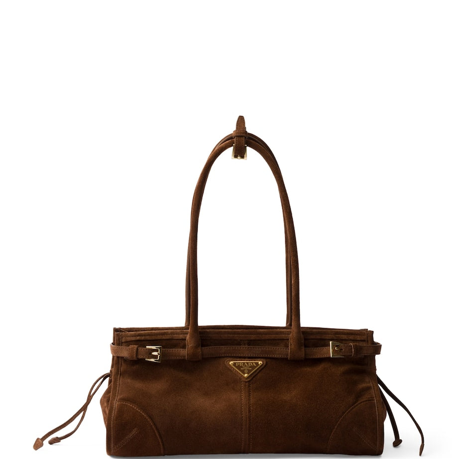 Prada Brown Medium Suede Belted Bonnie Shoulder Bag