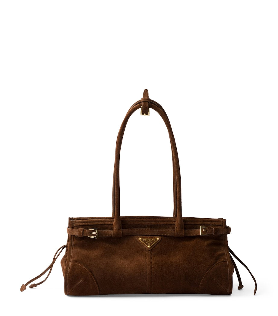 Prada Brown Medium Suede Belted Bonnie Shoulder Bag