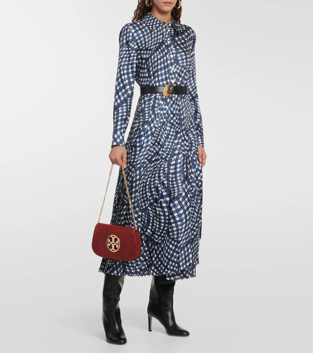 Tory Burch - Checked pleated silk shirt dress