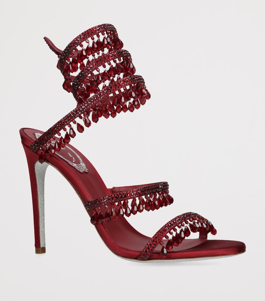 René Caovilla Burgundy Satin Chandelier Heeled Sandals 105