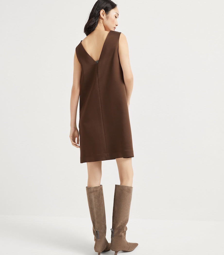 Brunello Cucinelli Brown Satin Cady Mini Dress