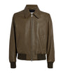 Brown Leather Collar Bomber Jacket