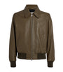 Brown Leather Collar Bomber Jacket