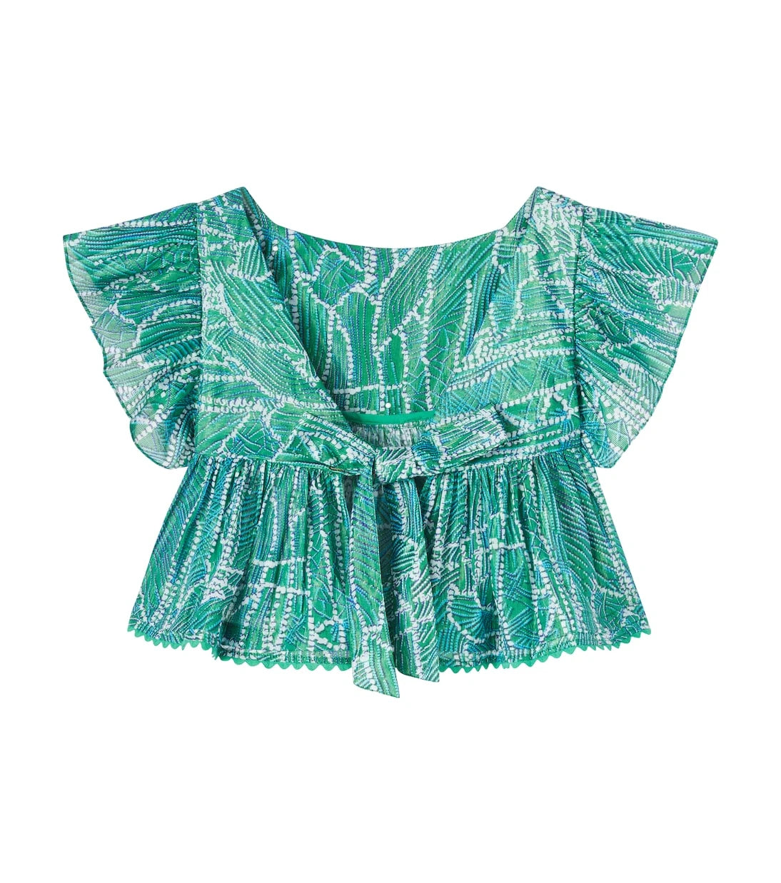 Poupette St Barth Kids - Cycas printed ruffled cotton-blend top