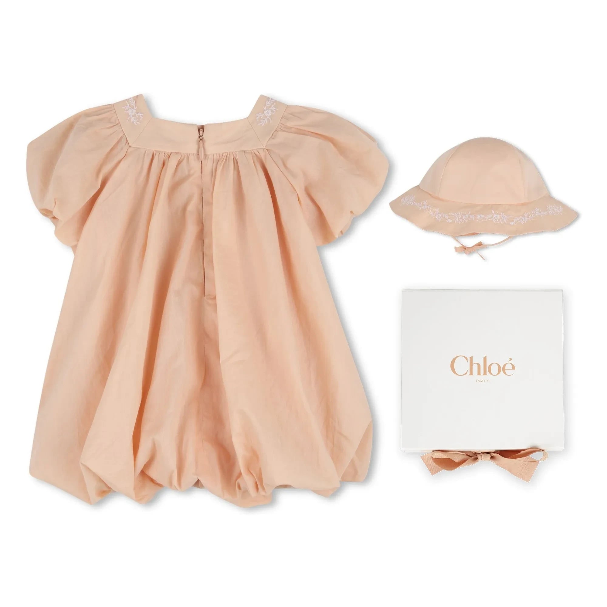 Chloé - Organic cotton puffy dress and hat set | Pale Pink