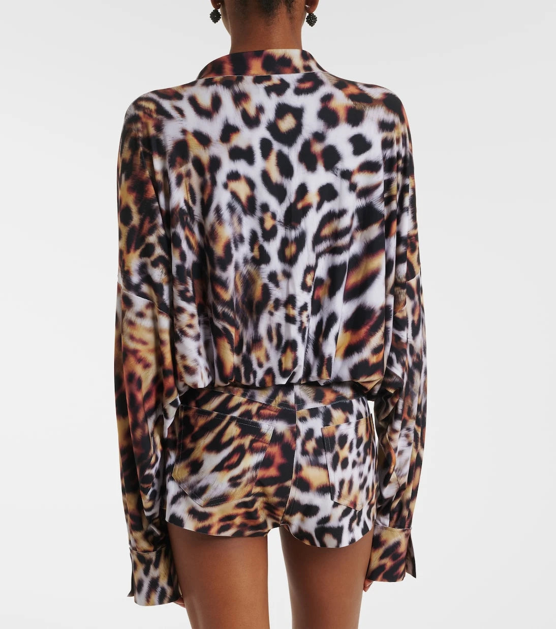Norma Kamali - Oversized leopard-print satin bodysuit