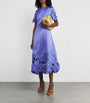 LEO LIN Blue Floral-Appliqué Caroline Midi Dress