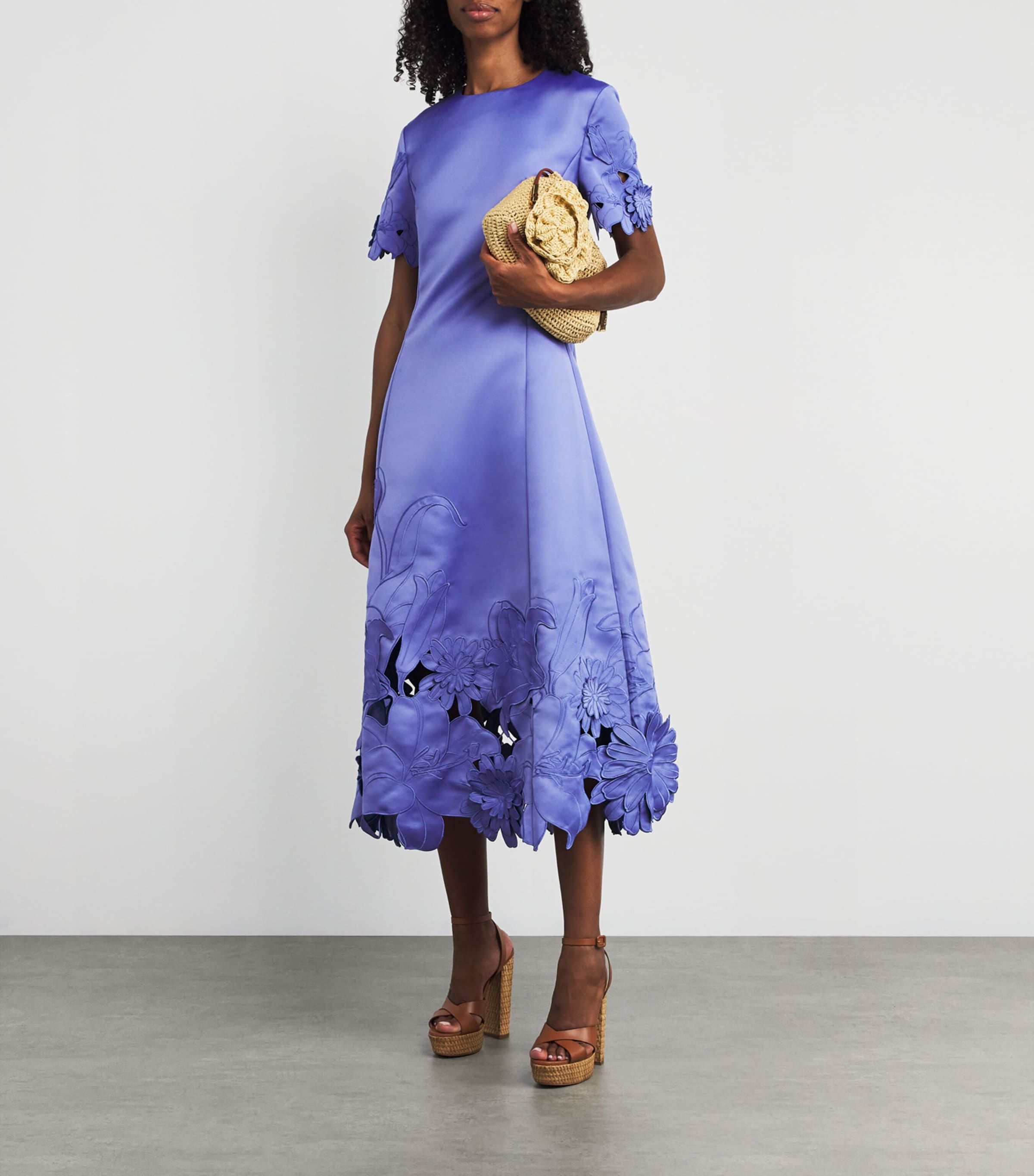 LEO LIN Blue Floral-Appliqué Caroline Midi Dress