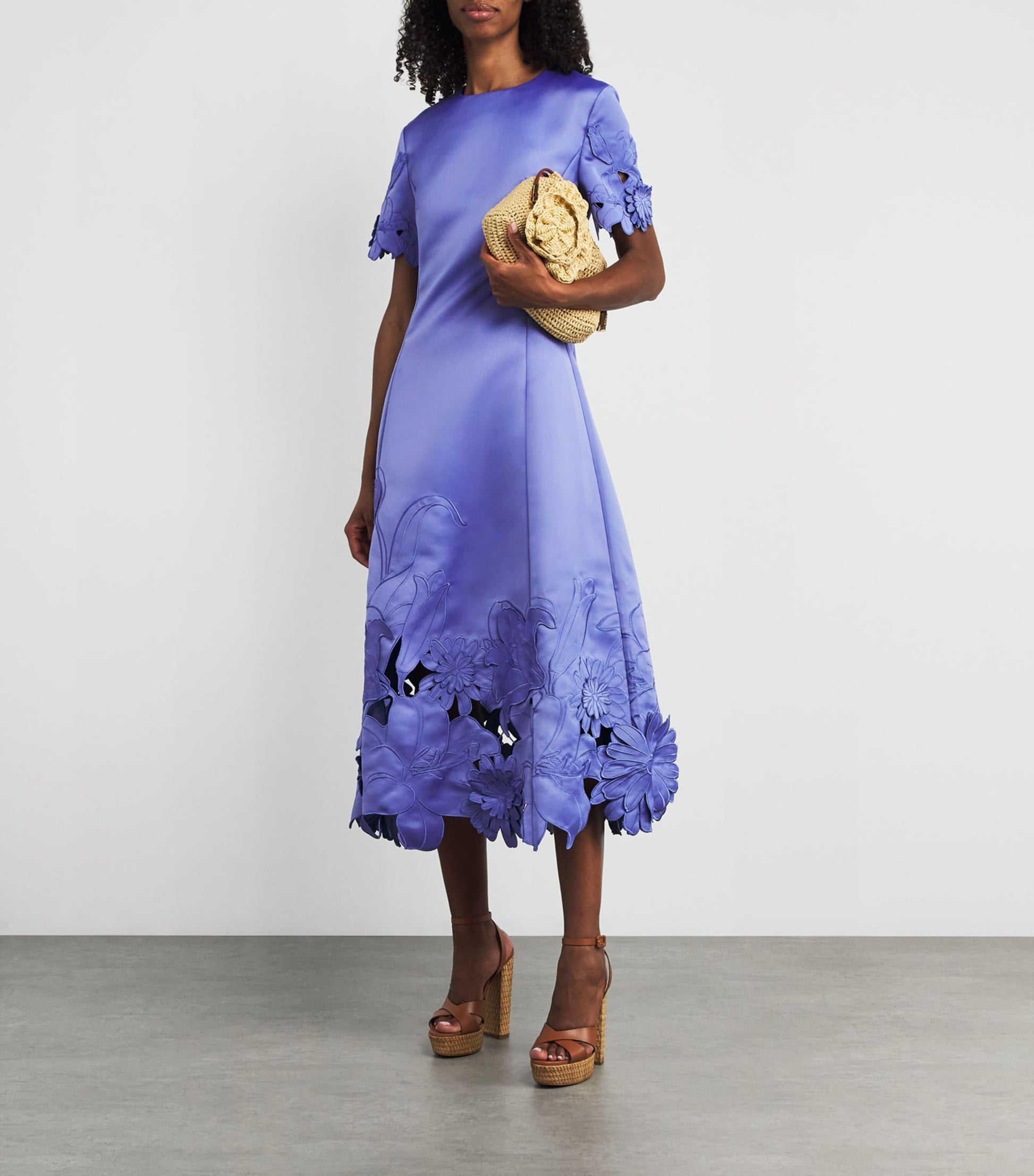 LEO LIN Blue Floral-Appliqué Caroline Midi Dress