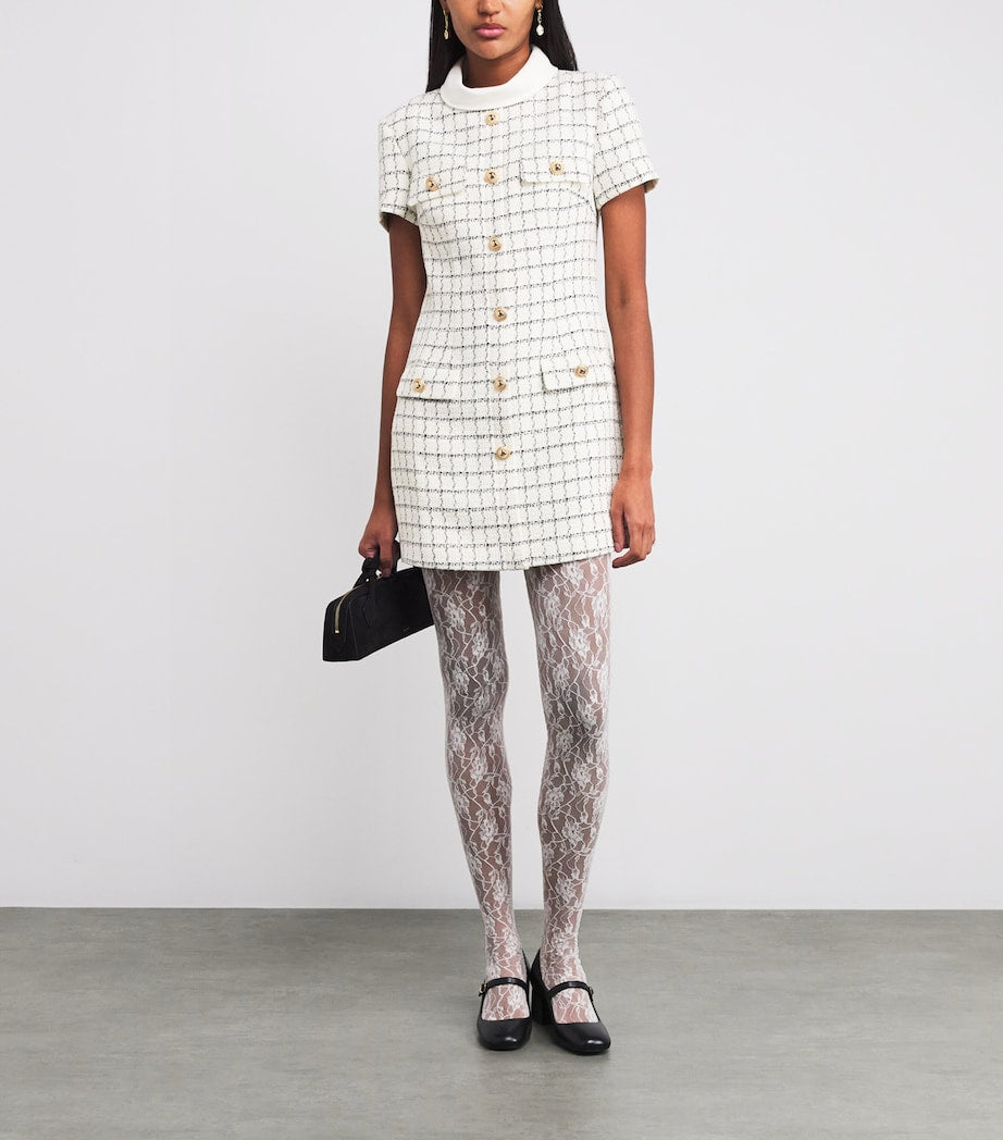 Self-Portrait Ivory Bouclé Check Mini Dress