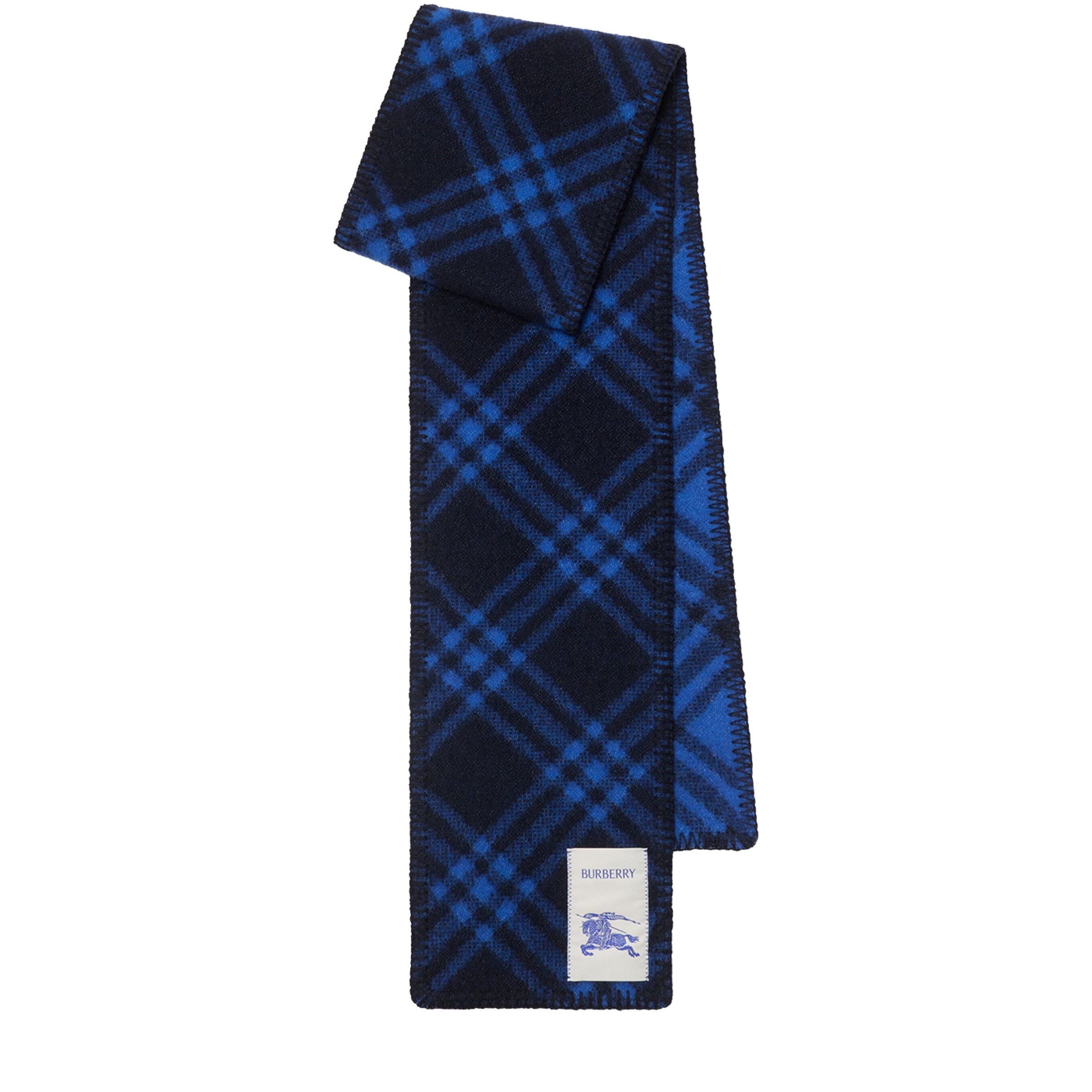 Blue Narrow Wool Check Scarf