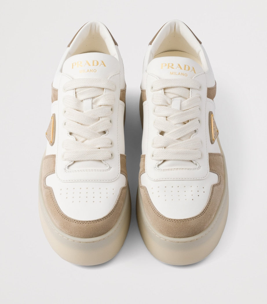 Prada Neutral Nappa Leather Downtown Sneakers