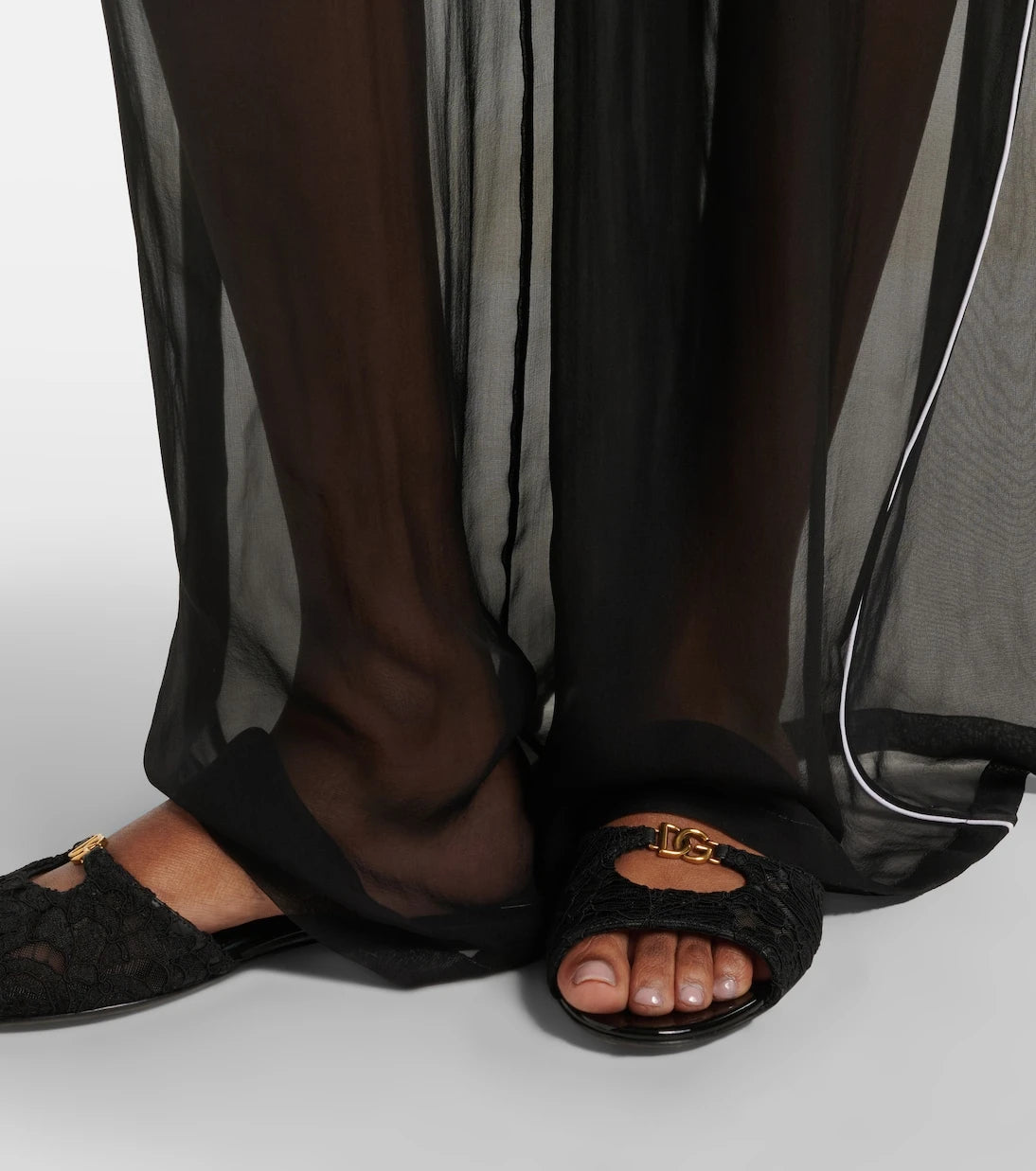 Dolce&Gabbana - DG leather-trimmed lace slides