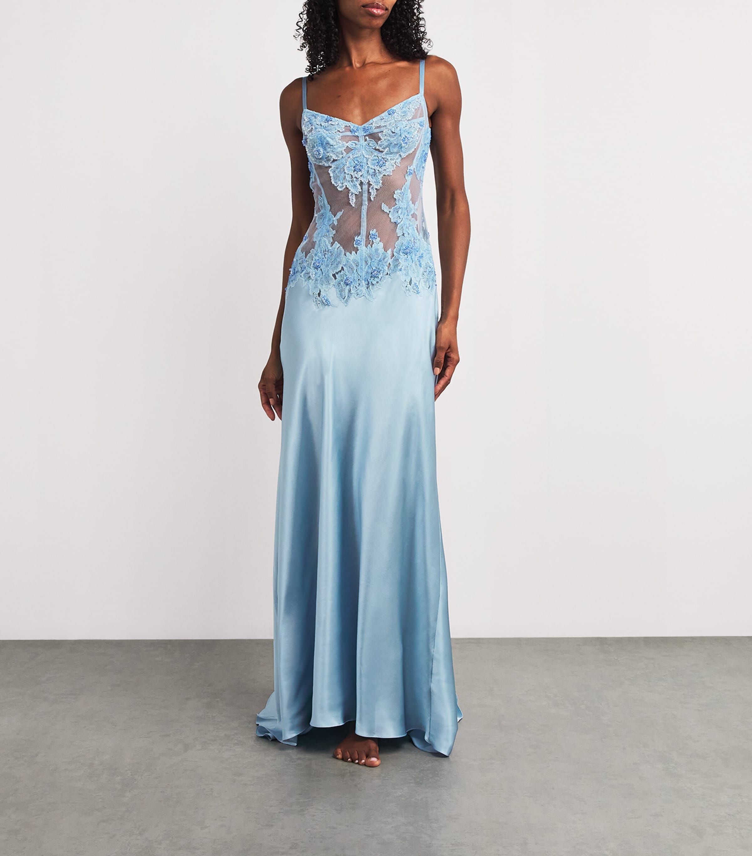 Rosamosario Blue Silk Embellished Slip Dress