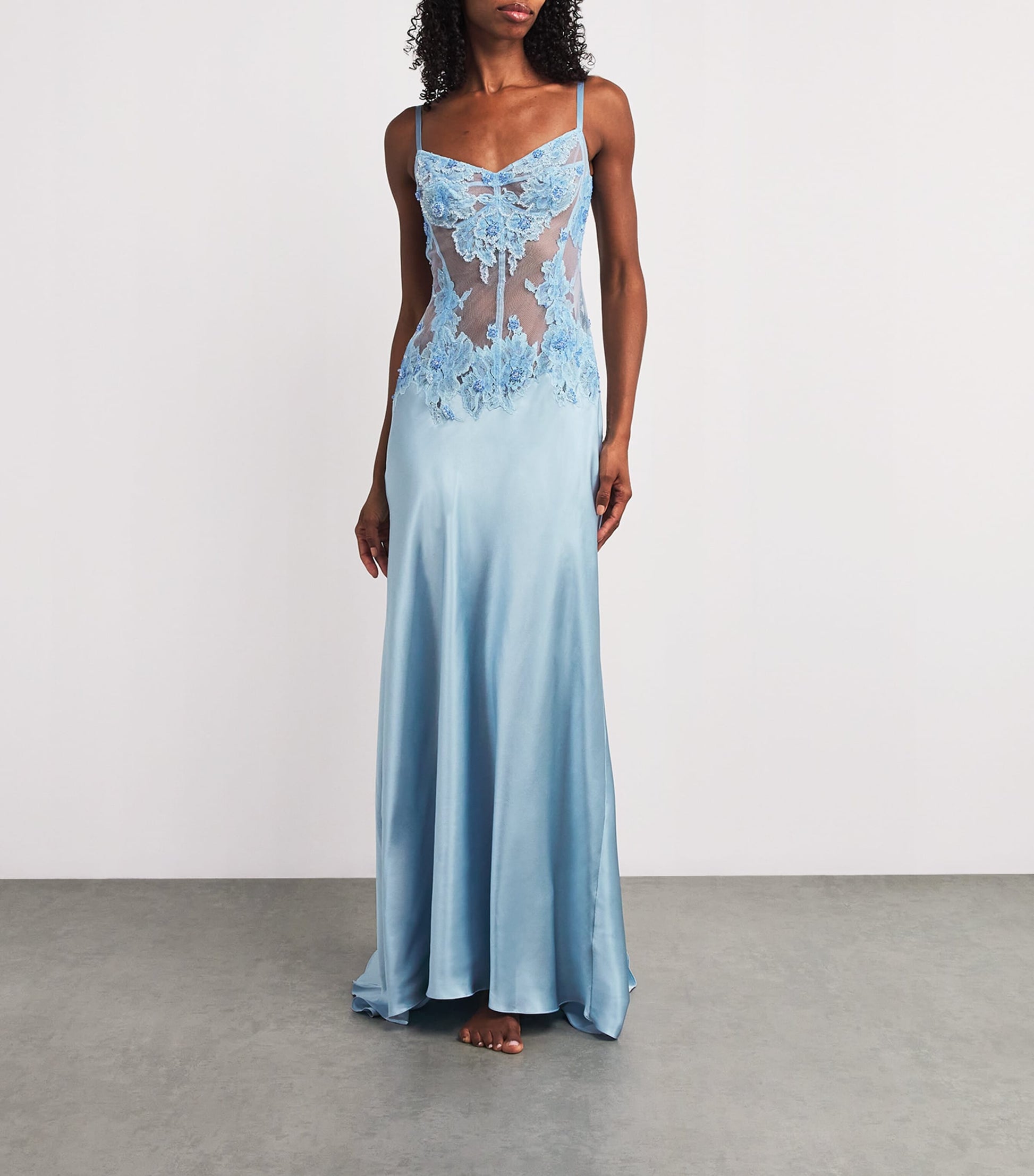 Rosamosario Blue Silk Embellished Slip Dress
