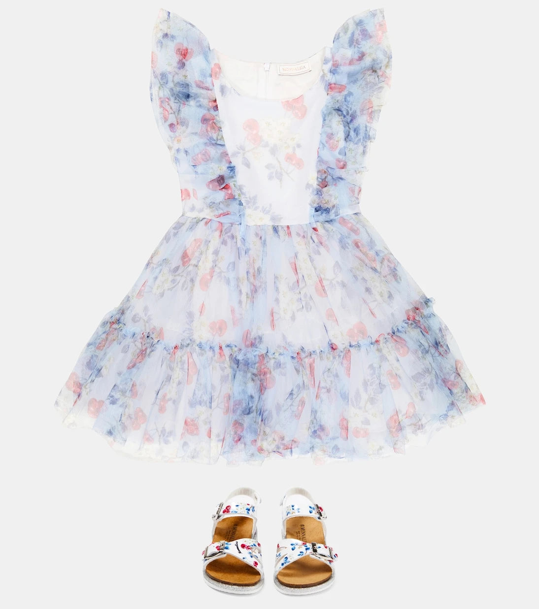 Monnalisa - Cherry-printed tulle dress