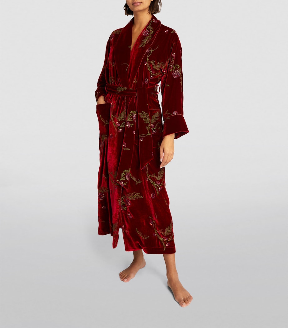 Red Embroidered Velvet Robe