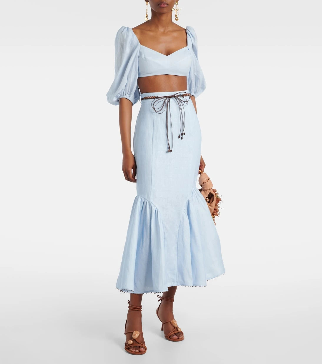 Zimmermann - بلوزة Rhiannon الكروب من الكتان بأكمام منفوخة
