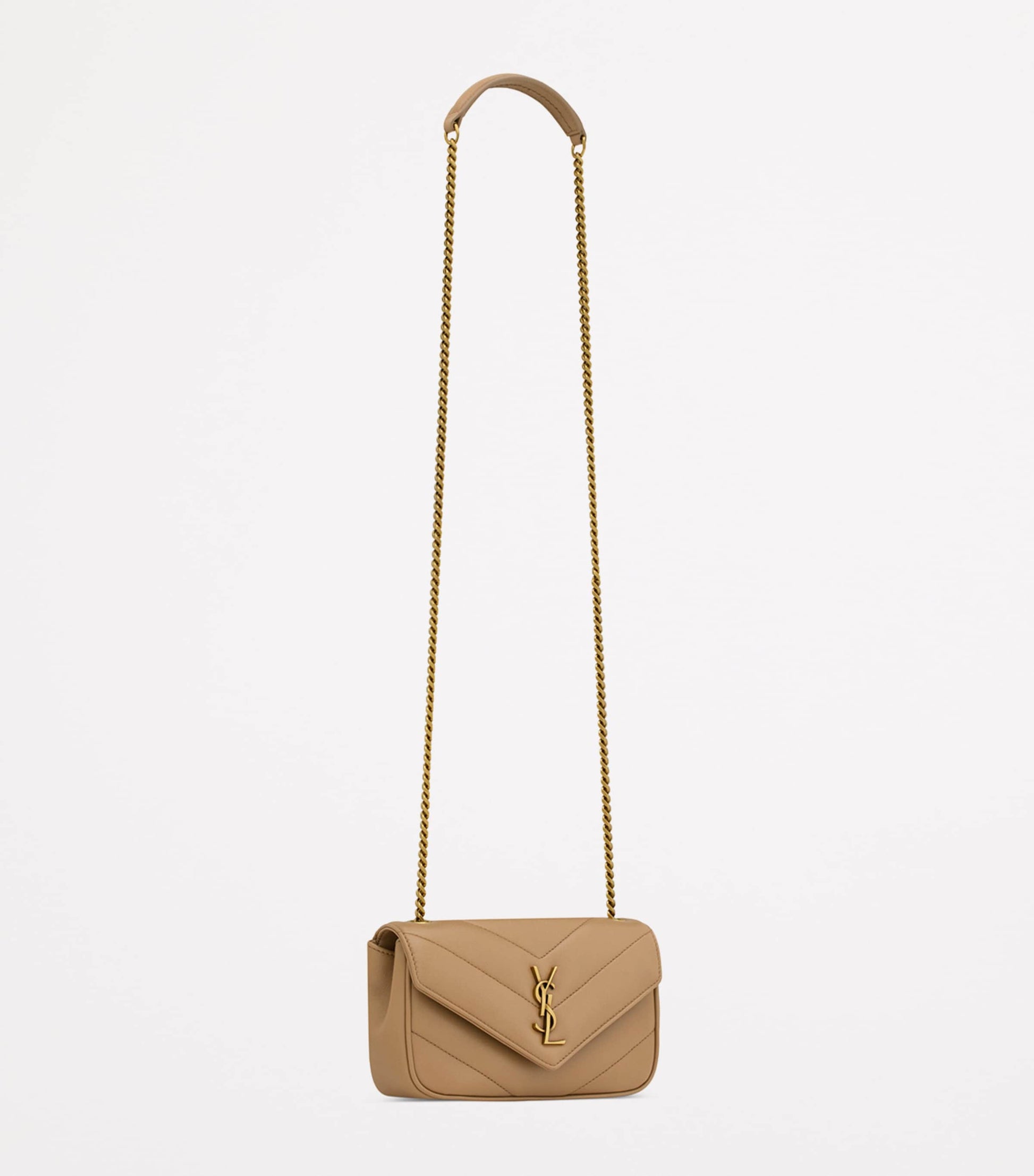 Saint Laurent Brown Mini Leather Loulou Shoulder Bag