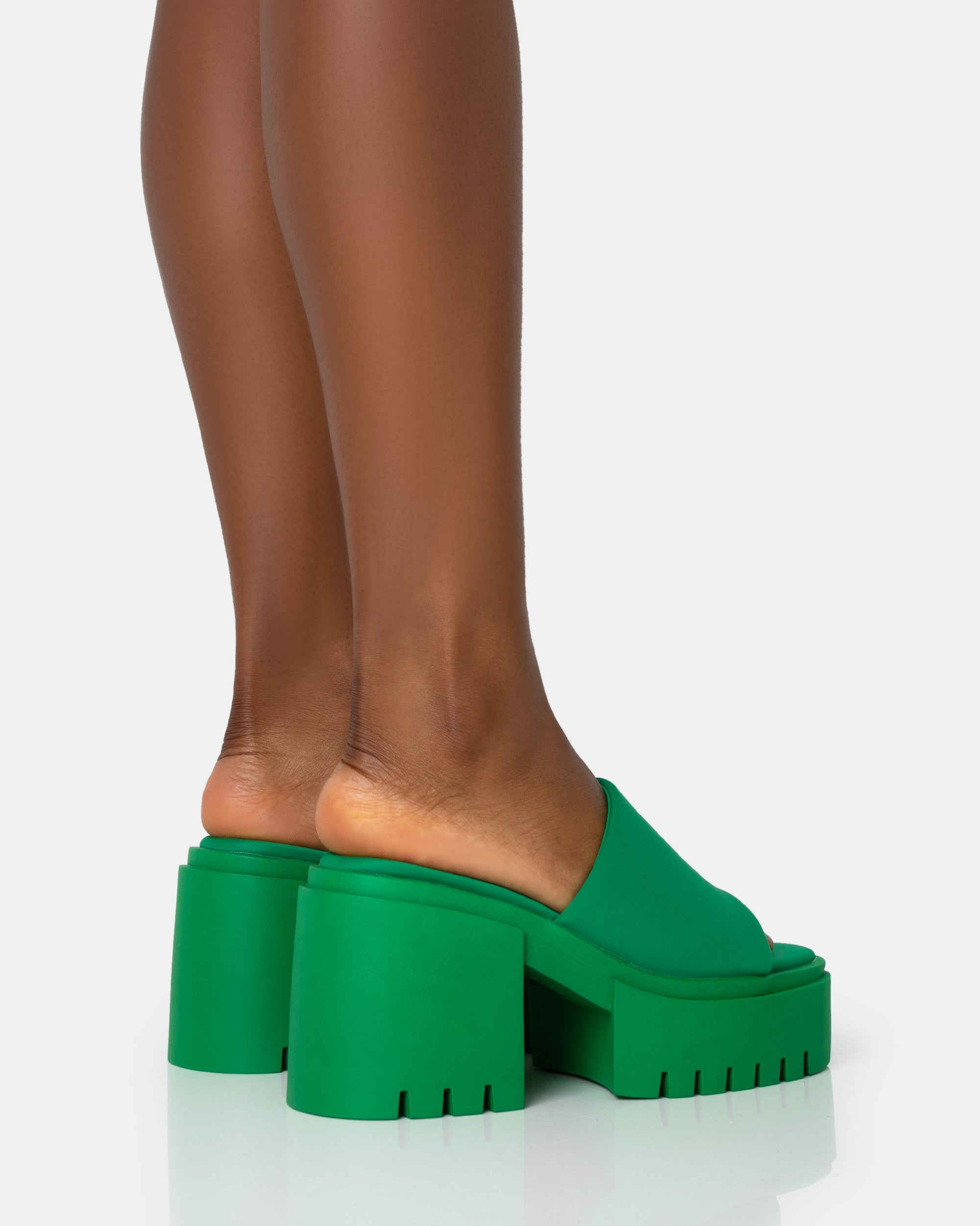 Sabeena Green Chunky Mule Round Toe Mid Heel Sandals