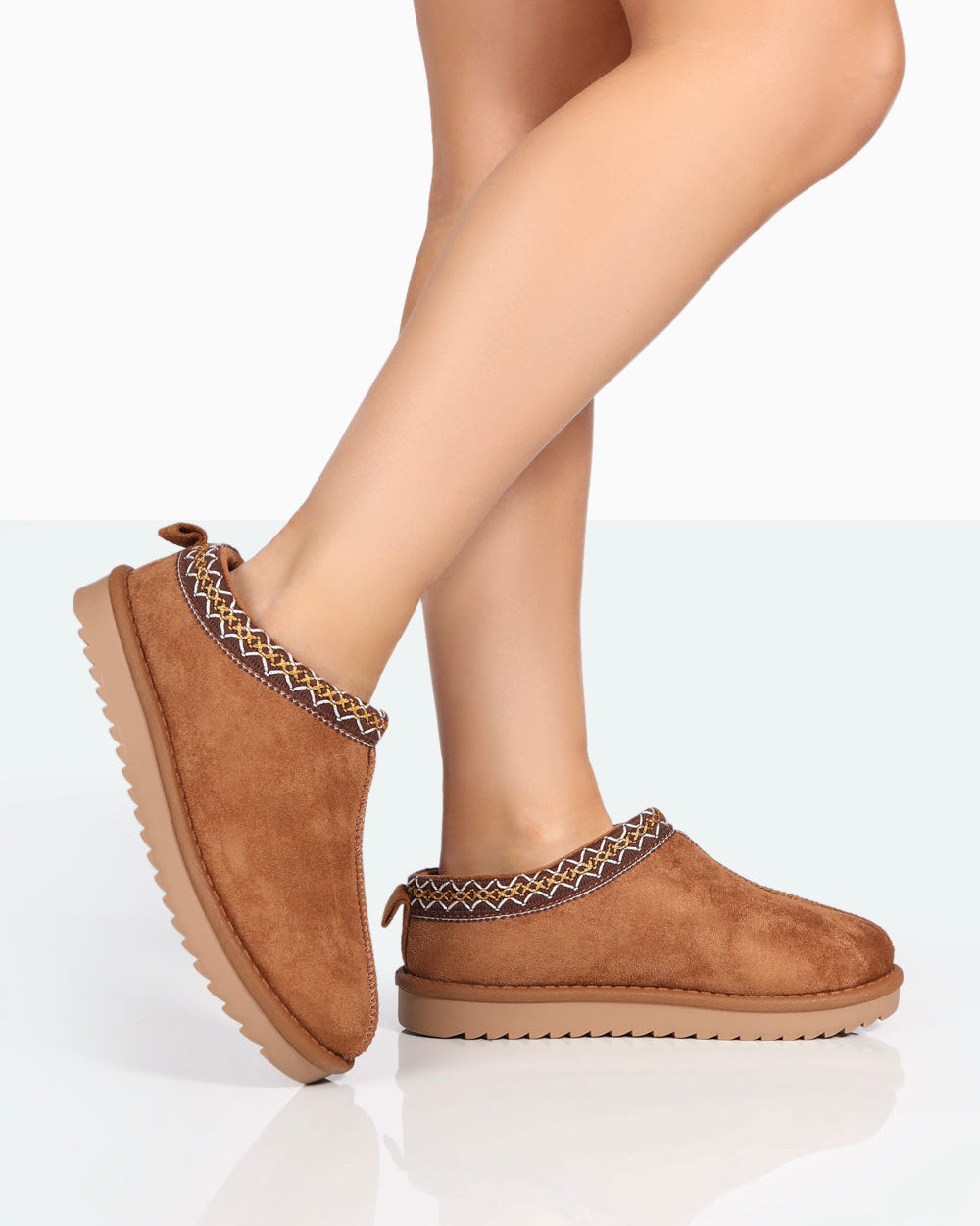 Tamsin Tan Faux Suede Embroidered Slipper Boots