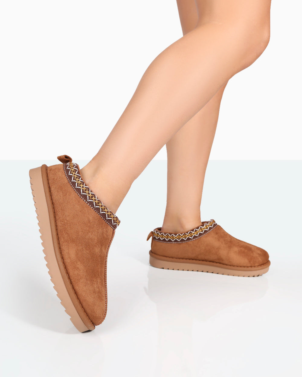 Tamsin Tan Faux Suede Embroidered Slipper Boots