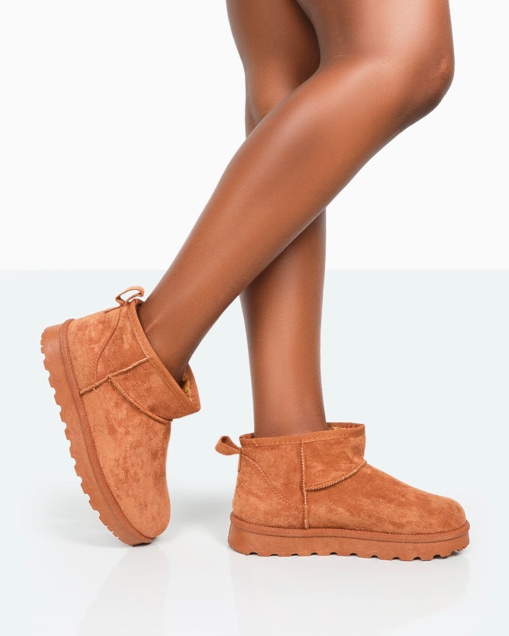 Flurry Chestnut Brown Faux Suede Ultra Mini Ankle Boots