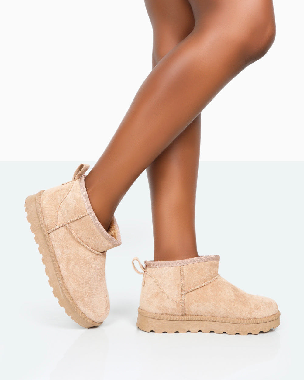 Flurry Beige Faux Suede Ultra Mini Ankle Boots