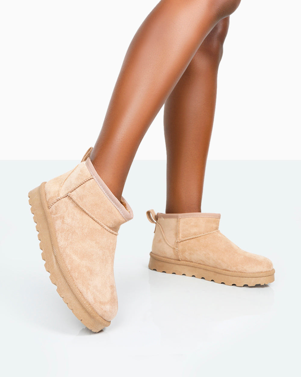 Flurry Beige Faux Suede Ultra Mini Ankle Boots
