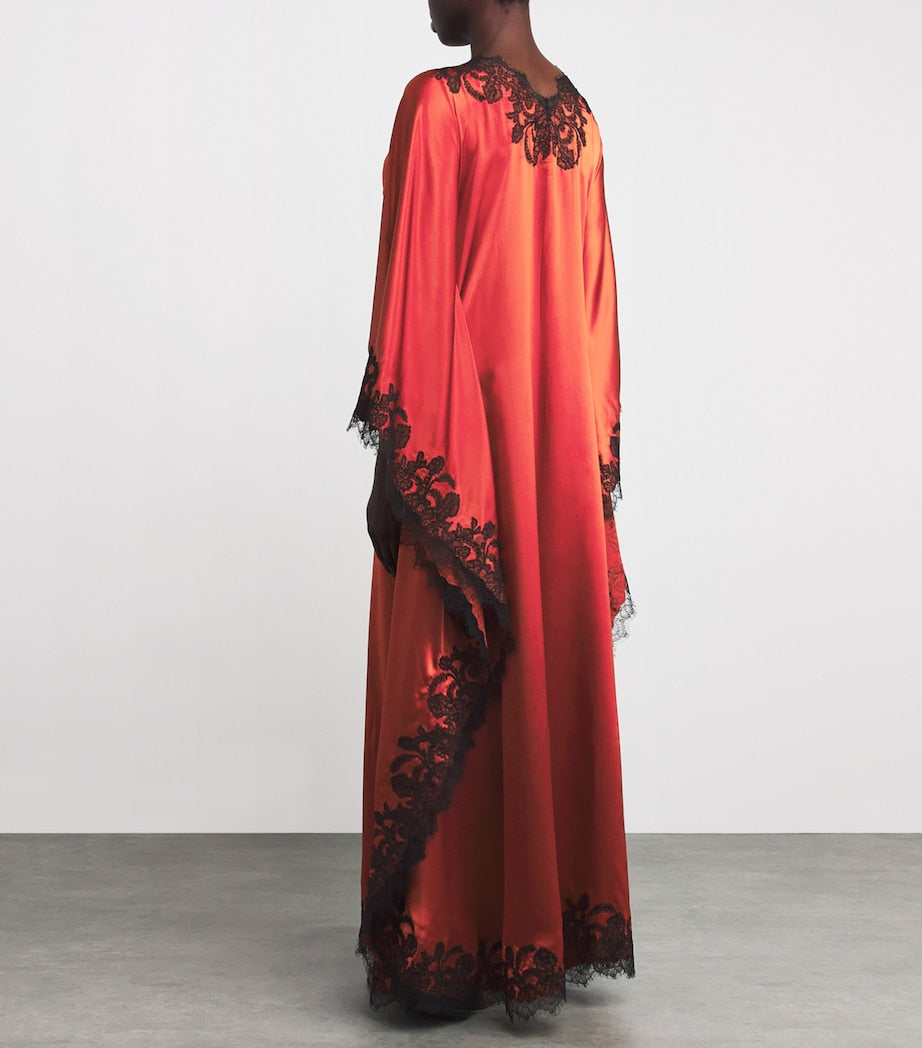 TORLOWEI Orange Silk Lace Tokoni Kaftan Nightdress