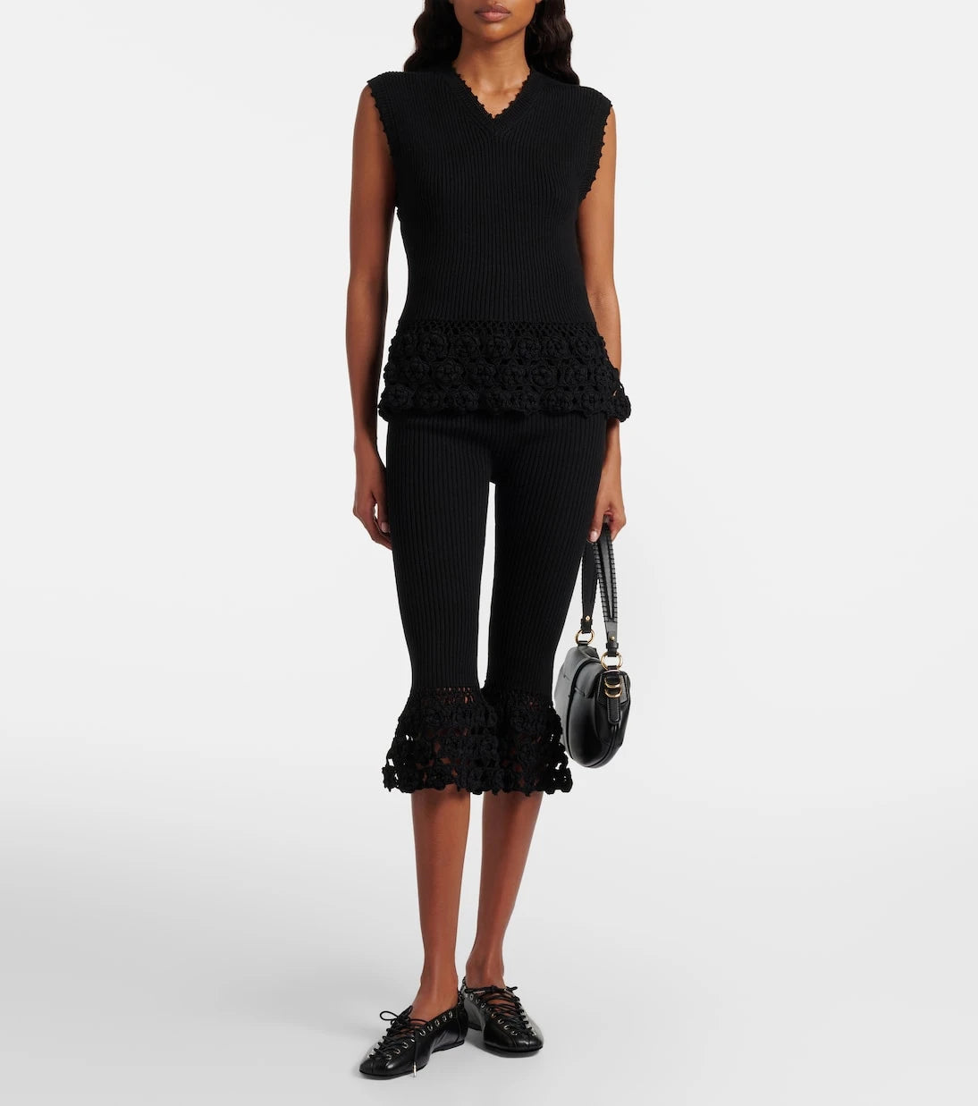 Ganni - Crochet-trimmed ribbed cotton-blend top