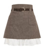 Brown Wool-Blend Belted Mini Skirt