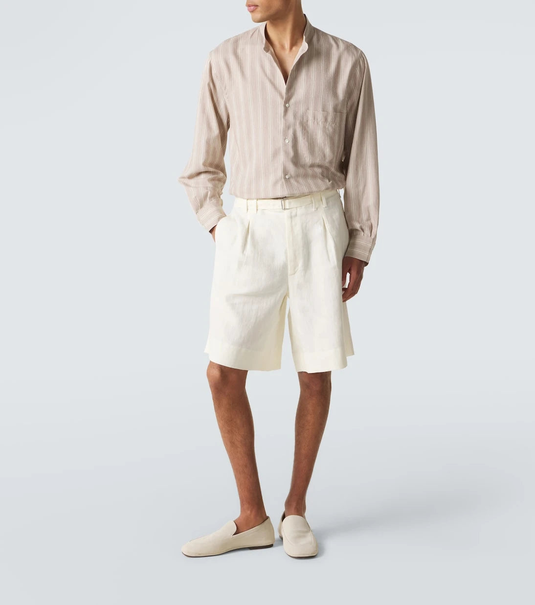 Stòffa - Belted linen Bermuda shorts