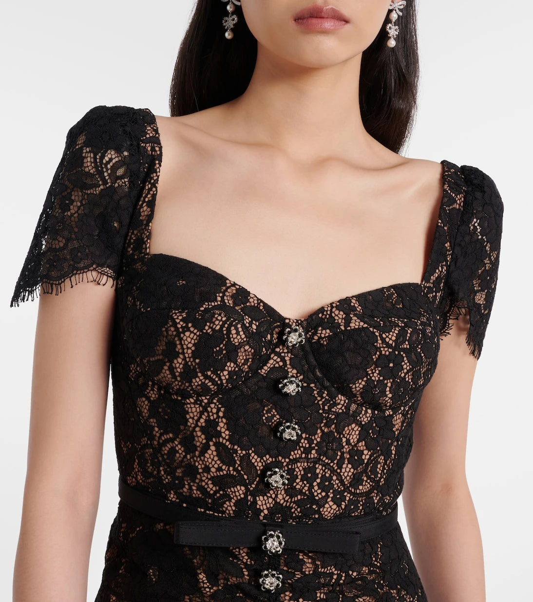 Self-Portrait - Embellished cotton-blend lace midi dress
