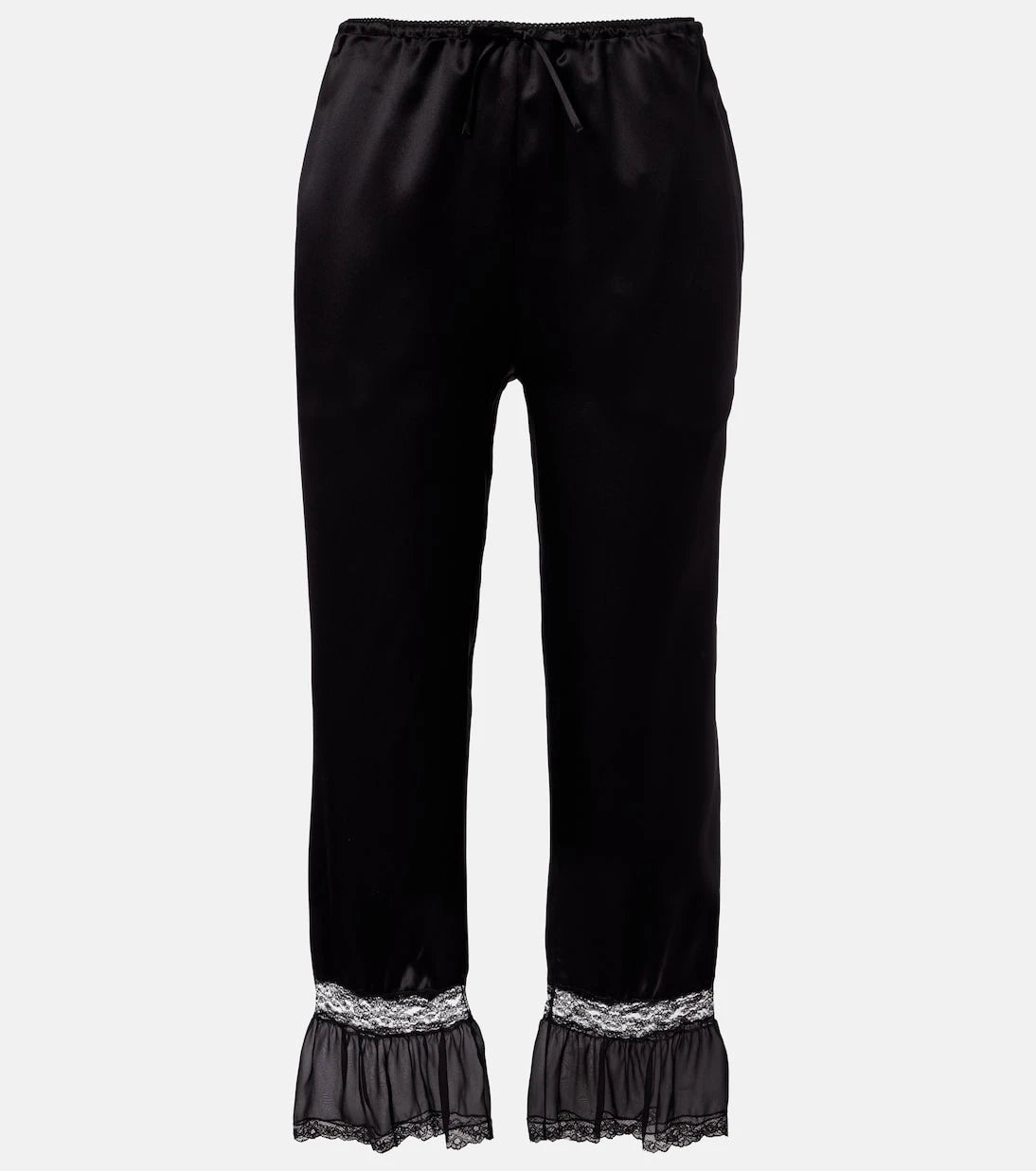 Saint Laurent - Lace-trimmed silk satin wide-leg pants