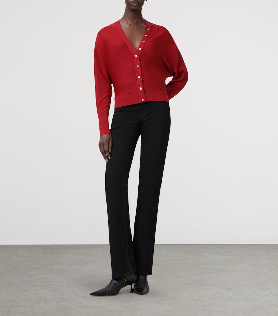 AllSaints Red Wool Honor V-Neck Cardigan