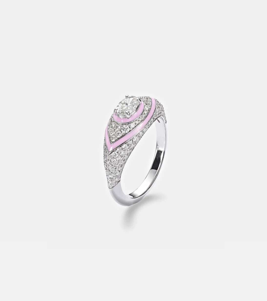 Kamyen - Oval Eye 18kt white gold and enamel ring with diamonds
