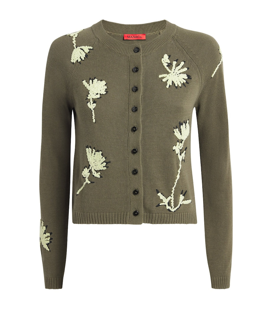 Green Embroidered Jacquard Floral Cardigan