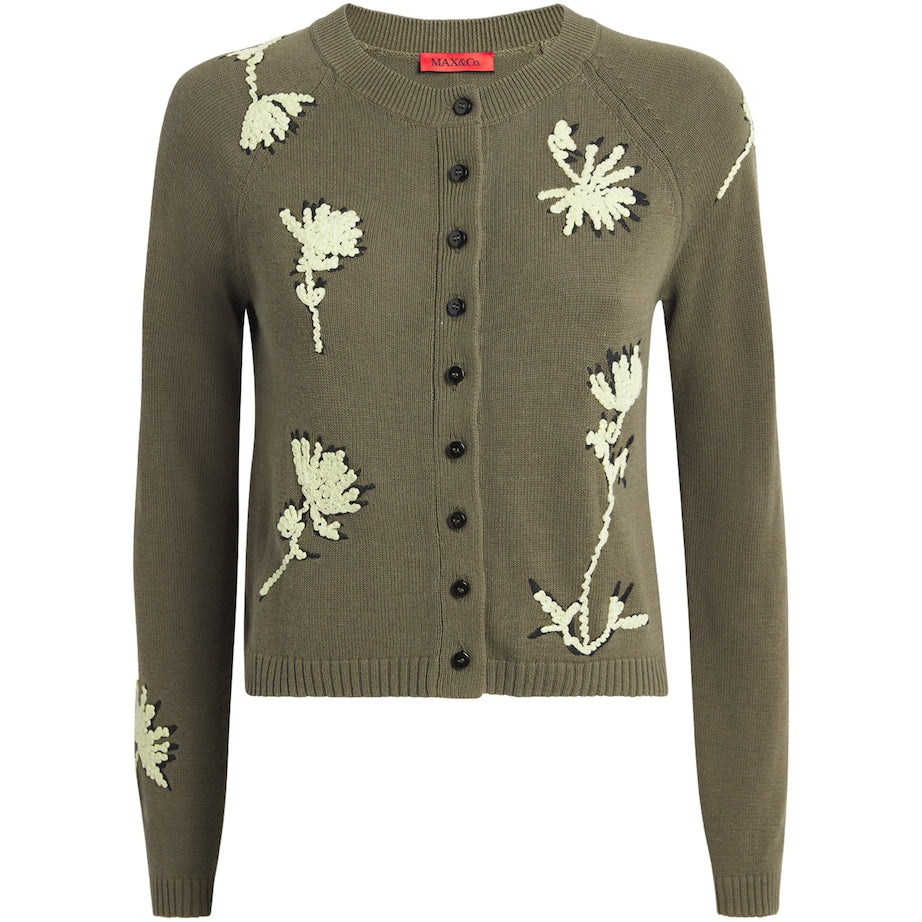 Green Embroidered Jacquard Floral Cardigan